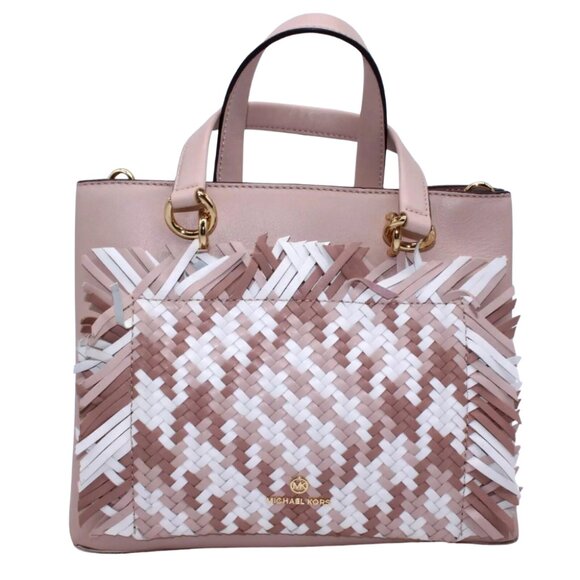 Michael Kors Handbags - Michael Kors Blakely Bucket Satchel Bag Purse Woven Leather With Gold Trim